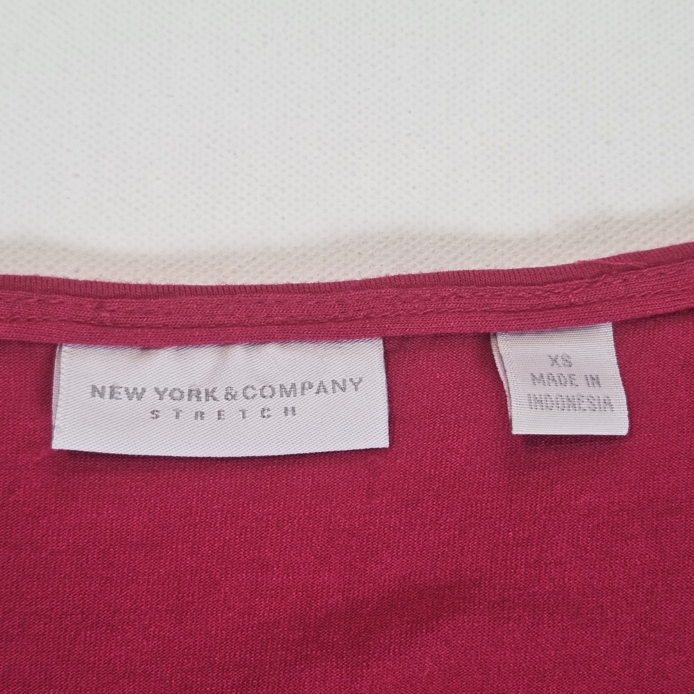 New York & Company Blouse Womens XS Hot Pink Asymmetrical Ruched Side Barbiecore - Picture 5 of 7